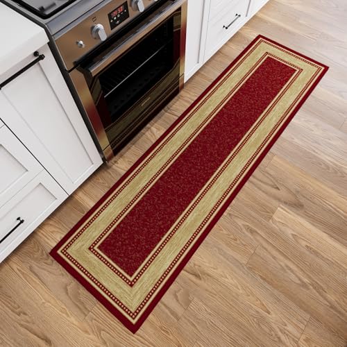 Ottomanson 2x6 Runner Rugs for Hallway – Kitchen Rug Runner - color: Border Red, size: 1'10" x 6' (Runner)