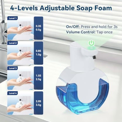 Automatic Soap Dispenser Touchless,Rechargeable Foaming Soap Dispenser,15oz/420ml Smart Hand Soap Dispensers,4-Level Adjustable,Wall Mount for Bathroom Kitchen Dish Soap,Hands-Free
