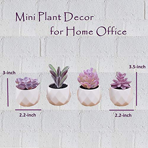 CADNLY Fake Succulent Plant Set Desk Plants Faux Succulents Pots Mini Purple Decor
