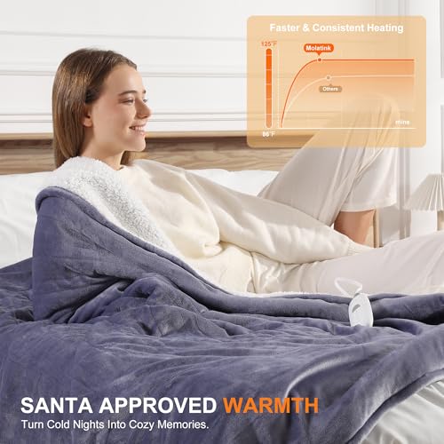 Queen Size Heated Blanket 84''X90'' Heating Blanket - Purple Electric Blanket Flannel Sherpa Double Controllers Heated Blanket with 5 Heat Settings & 10 Hours Auto-Off for Grandma Gifts(Lavender) - color: Lavender Gray, size: Queen 84" x 90"