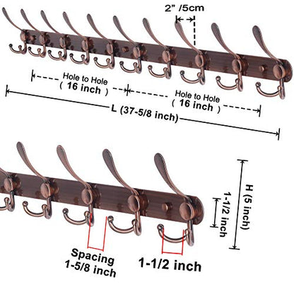 Coat Rack Wall Mount - 38” Long 10-Tri-Hooks Heavy Duty Coat Hanger Rail Wall Hooks for Hanging Coats Hats Clothing Clothes Purse Mudroom Entryway, Antique Copper - color: Antique Copper, size: L=38” (1 Pcs)