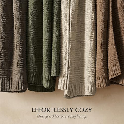 EVERGRACEHOME Modern Checkered Chenille Throw Blanket, 50x60, Camel Brown | Lightweight Warmth, All-Season Breathability, OEKO-TEX certified, Timeless Grid Pattern, Farmhouse Throw for Couch, Bed, Sofa - color: Camel Brown, size: 50" X 60"