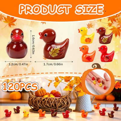 JUNEBRUSHS 50Pcs Fall Mini Resin Ducks Thanksgiving Miniature Figures | Autumn Ducks with Pumpkin,Acorn,Maple Leaf Designs,for DIY Crafts,Dollhouse Decor, Party Favor Gifts - style: Autumn Duck Style