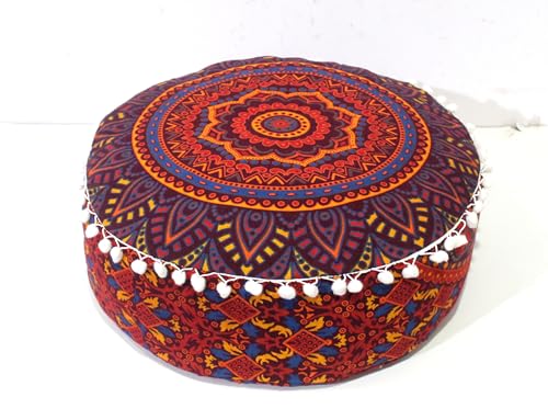 CRAFT KALA Large Hippie Mandala Meditation Floor Ottoman Pillow Cushion Pouf Cover Square Poufs Bohemian Circle Floor Cushion Case Outdoor Fireplace Yoga Living Room Decor Cover New Orange, 16" Round - color: New Orange, size: 16"D x 16"W x 5"H