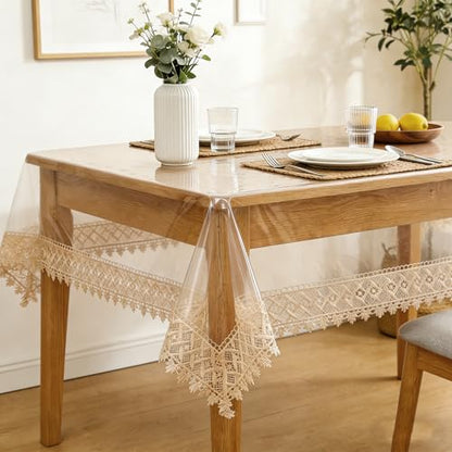 Clear Plastic Tablecloth Vinyl Table Cover 55" x 120",10-12 Seats | Waterproof Oil Proof Rectangle Table Cloth Protector for Dining Table Parties Camping Crystal Clear Lace Tablecloth - size: 120" x 55" (Rectangular)