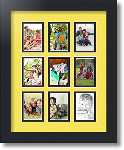 ArtToFrames Collage Photo Frame Double Mat with 9-2x3 Openings with Satin Black Frame and Canary mat. - color: Canary, size: 9 - 2x3