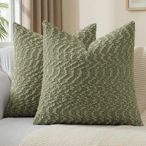 a moment Olive Green Pillow Covers Set of 2 with Plush Cluster Texture (22x22 Inch), Decorative Throw Pillows for Living Room, Couch Bed, Sofa, Cozy Accent Pillow Cases for Home Decor (No Inserts) - color: Olive Green, size: 22" x 22" (Pack of 2)