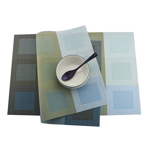 Set of 6 Placemats for Dinning Table, Luxury PVC Woven Vinyl Table Mats,Washable and Heat Insulation Kitchen Place Mats (6 pcs, Red) - color: Blue-square