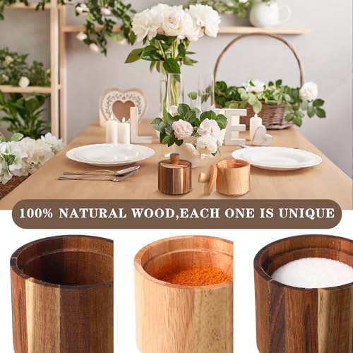 2 Pcs Wooden Pepper Salt Box Cellar with Lid Set Rustic Pepper Holder Condiment Pots Small Salt Keeper for Kitchen Spice Sugar Trinket Gift, 3.35 x 2.95 Inch