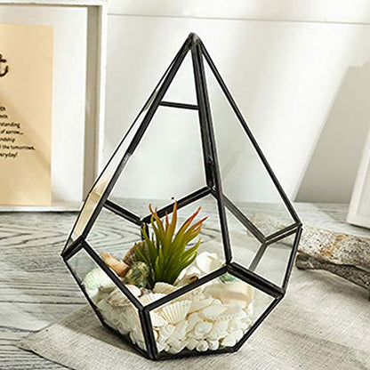 2pcs Glass Teardrop Centerpiece Plant Succulent Planter Pot, Small Glass Geometric Terrarium Shape Flowerpot Plant Terrarium Container Air Plant Containers for Tabletop Landscape Decor 4.7*5.5in