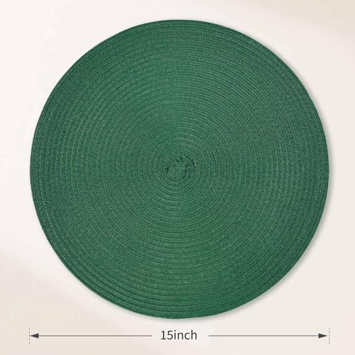 FunWheat Round Braided Placemats Set of 6 Place mats for Dining Tables Woven Heat Resistant Table Mats 15 inch (Dark Green) - color: Solid Dark Green, size: 6pcs