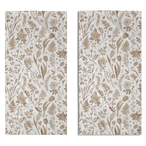 Spring Floral Hand Towels for Bathroom Set of 2 Brown White Flower Leaves Vintage Botanical Print Seasonal Decorative Handtowels Soft Absorbent Bath Towel for Home Guest Room Hotel Gym Spa - color: Brown White