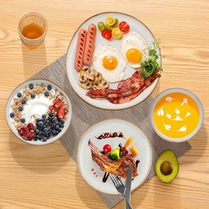 Herogo 24Pcs Plates and Bowls Dinner Set, Stoneware Dinnerware Dishes Sets for 6, Ceramic Dishware Tableware Includes Dinner Salad Plates, Soup Bowls, Microwave & Dishwasher Safe, Pearl White - color: Pearl White, size: 6 Set (24pcs)