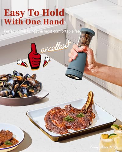 Electric Salt and Pepper Grinder Set with Storage Base, Stainless Steel Rechargeable Salt and Pepper Grinder Set with 4.5 oz Large Capacity, 1.8" Wide Mouth, Adjustable Coarseness, Ideal for Kitchen - color: Blue