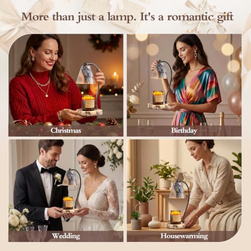 SAMAH Marble Lamp, Candle Warmer Lamp with Timer Dimmer, Electric Wax Melt Warmer for Jar Candles with 2 Bulbs, Luxury Stone Housewarming Gifts, Home Decor Birthday Gifts for Women (Calacatta Viola)