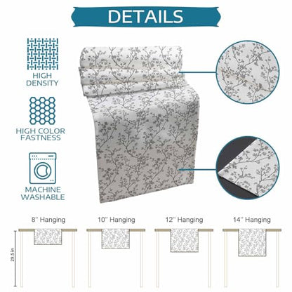 Table Runner and Placemats Set of 6 Flower Decorative Dining Table Runner with Matching Placemats Floral Tree Branch Gray Table Decor for Kitchen Dining Room and Everyday Use 13x90in - size: 13"x90"+6pcs