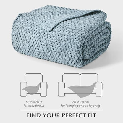 EVERGRACEHOME Chunky Chenille Knit Throw Blanket, 60 x 80, Chambray Blue | Sculpted Moss Stitch, Chic Modern Farmhouse, All-Season Warmth, OEKO-TEX® Certified, Elegant Blanket for Couch, Bed, Sofa - color: Chambray Blue, size: 60" X 80"