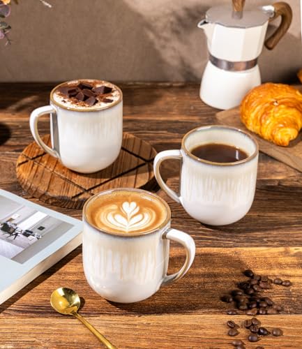 LERATIO 12OZ Ceramic Coffee Mugs Set of 6, Large Porcelain Coffee Cups With Large Handle For Latte,Cappuccino,Milk,Cocoa,|Dishwasher&Microwave Safe Mug Sets,Ideal for Man,Woman,Dad, Mom - color: reactive glaze-Dusk Snow Amber