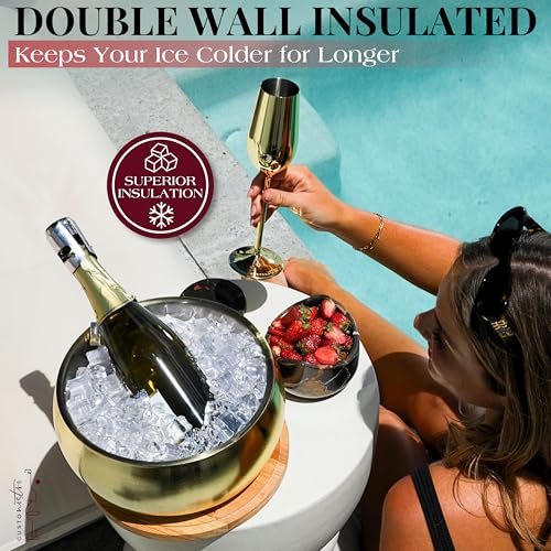Gusto Nostro 4.1L Insulated Ice Bucket with Lid and Tongs, Double Wall Stainless Steel Ice Bucket Large, BPA Free Ice Bucket for Cocktail Bar, Keeps Champagne, Wine, Beer Chill for Parties (Gold) - color: Gold