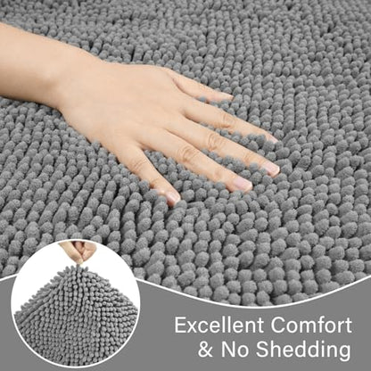 LOCHAS Bathroom Rugs Sets 2 Piece, 20''x20'' & 34''x21'', Light Grey | Non Slip U-Shaped Toilet Rug, Chenille Washable Absorbent, Soft Bath Mat Set for Shower, Sink - color: Light Grey