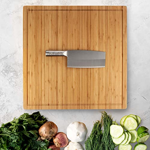 BambooMN Bamboo Burner Cover Cutting Board, 3-Ply, Large, Square - Grooved/Flat (20"x20"x0.75") - 2 Pieces - size: 20" x 20" (3-Ply)