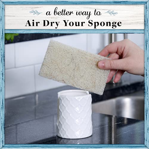 Home Acre Designs Sponge Holder for Kitchen Sink - Rustic Farmhouse Home Kitchen Decor - White Ceramic - style: Embossed