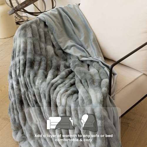 Ultra Soft Cozy Faux Fur Throw Blanket, Fuzzy Plush Thick Bubble Blanket, Luxury Fluffy Blanket for Couch, Sofa, Bedroom, and Living Room, 50x60 Inches,Tie-Dye Gray - color: Z-tie-dye Gray, size: Throw