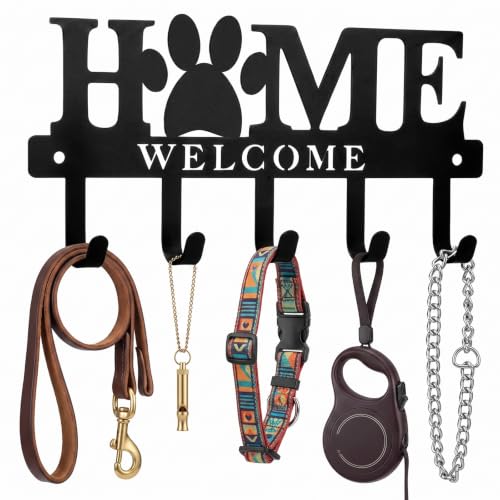 Key Holder Wall Mount Paw Print Metal Key Hooks Organizer Dog Leash Holder with 5 Hooks Rustic Farmhouse Decorative Welcome Home Wall Decor for Entryway Bathroom Dog Lover 9.8 Inch - style: Paw Print