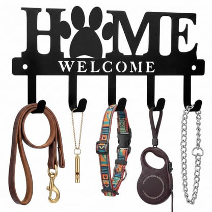 Key Holder Wall Mount Paw Print Metal Key Hooks Organizer Dog Leash Holder with 5 Hooks Rustic Farmhouse Decorative Welcome Home Wall Decor for Entryway Bathroom Dog Lover 9.8 Inch - style: Paw Print