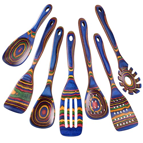 Heat-Resistant Wood Cooking Utensils - 7pc Set, Eco-Friendly, Includes Spatula, Pasta & Slotted Spoons, Essential Kitchen Tool