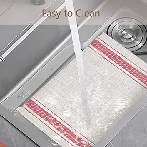 DACHUI Placemats Set of 8, Heat Resistant, Washable Woven Vinyl Place Mats - color: Red Stripes, size: 8PCS