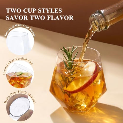 BESTSTAR 48 Pack Clear Plastic Wine Glasses Set BPA-Free Shatterproof | 24 9 OZ Stemless Champagne Flutes & 24 12OZ Diamond Wine Whiskey Glasses, Clear Drinkware for Weddings, Parties & Events - color: Clear Diamond