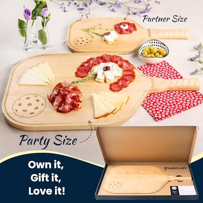 Pickleball Charcuterie & Cutting Board, Pickleball Gift, Party Size - 22.5 x 5.5 x 0.75”, Birch Wood, Paddle Shape with Handle, Mineral Oil Finish - size: 22.5"L x 12.8"W