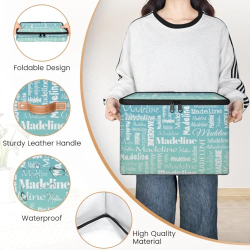 Storage Basket Personalized Name, Custom Keepsake Box, Blue Green | Foldable Fabric Gradient Large Memory Bin with Handle Lid Lightweight Waterproof Dustproof, 14"L x 10.2"W x 10.4"H - color: Option 10