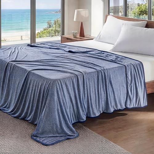 Bedsure Navy Cooling Blanket Full Size for Hot Sleepers - Summer Blanket Full Size Cold Bed Cool Arc-Chill Thin Ice Cooled Bedding with Rayon Derived from Bamboo Night Sweats Hot Flashes, 80x90 - color: 02- Navy, size: Full (80" X 90")