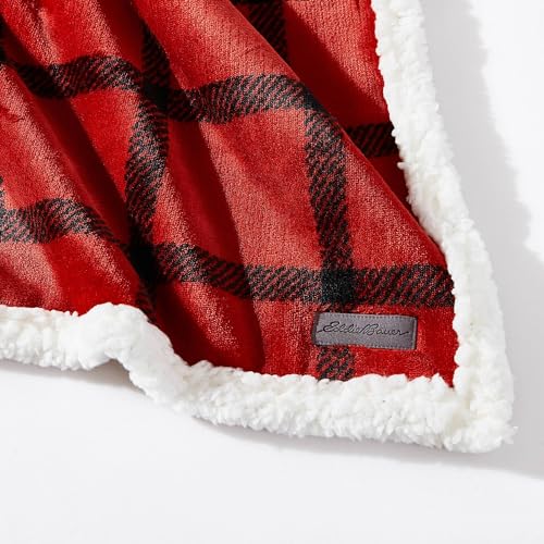 Eddie Bauer - Throw Blanket, Brushed Fleece & Plush Sherpa Soft Bedding, Blanket for Couch & Bed (Bunkhouse Plaid Red, 50" x 60") - color: Bunkhouse Plaid Red, size: 50" x 60"