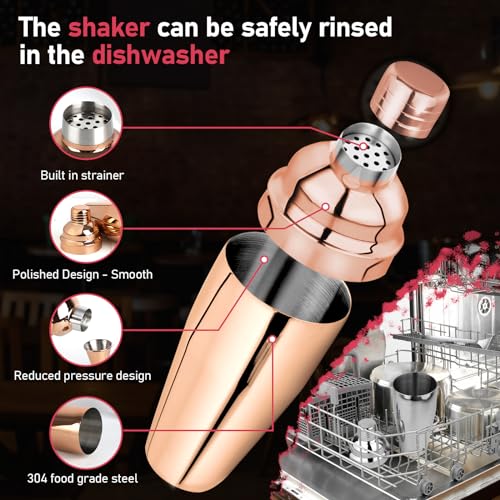 24oz Cocktail Shaker Set Martini Shaker Set Bartender Set | Professional 18/8 Stainless Steel Bar Tools with Margarita Mixer Drink Shaker, Measuring Jigger and Mixing Spoon (Rose Gold) - color: Rose Gold