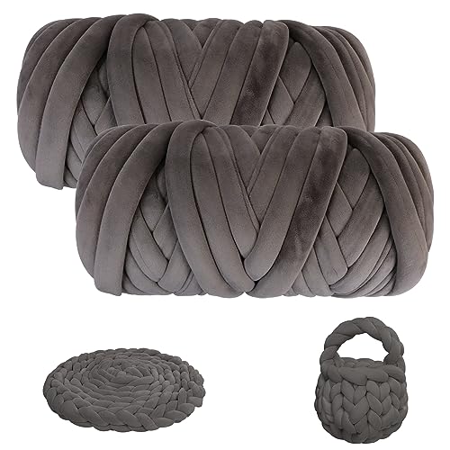 Chunky Yarn for Arm Knitting, guofa 4.4LBS Soft Fleece Yarn for Throw Blanket Pillow, Hand Knitting Bag, Cat Bed and DIY Home Decorations - color: Deep Gray, size: 74 Yards