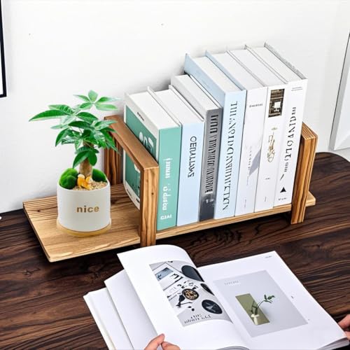 Adjustable Wooden Bookends for Shelves, Rustic Desktop Book Organizer | Adjustable wooden bookends that organize books beautifully while adding natural style to any home or office.