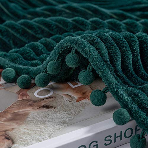 DISSA Fleece Blanket Queen Size – 90x90, Green - Soft, Plush, Fluffy, Fuzzy, Warm, Cozy – Perfect Throw for Couch, Bed, Sofa - with Pompom Fringe - Flannel Blanket - color: Green, size: 90x90"