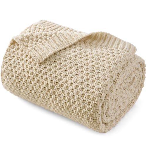 Chunky Chenille Knit Throw Blanket for Couch 60"x80" | Soft Fuzzy knitted Luxurious Decorative Thermal Warm Farmhouse for Bed Sofa Chair Gift Beige - color: 4-beige Textured, size: 60"x80"
