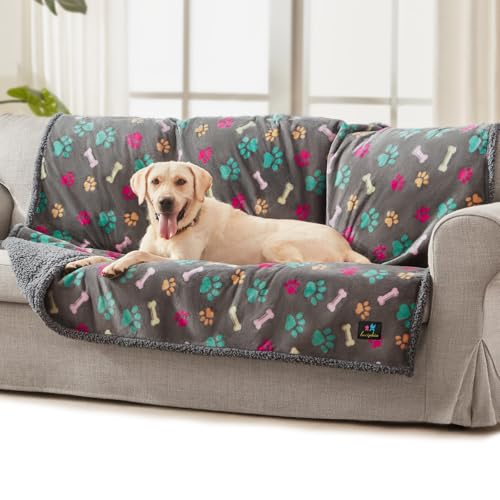 Luciphia Waterproof Dog Blanket Reversible Sherpa Fleece for Large Dogs Cat | Soft Print Pet Blanket Washable Pee Proof, Furniture Protector for Couch Sofa Bed Car, Cozy Throw (65" x 57", Grey Bone) - color: Grey Bone, size: L (65" x57")