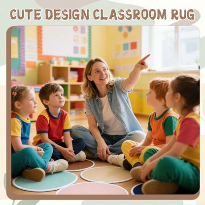 12Pcs Round Classroom Rug,15.7in Round Floor Cushion Large Colorful Rug Playroom Rug Non Slip and Washable,Suitable for Kindergarten Daycare Center Educational Learning Kids Room - color: Round-boho
