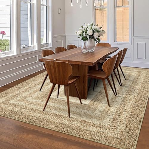 Garvee Modern Braided Print Rug 5x7 Area Rugs for Living Room, Jute | Washable Rugs Bedroom Rug Stain Resistant Non Slip Floor Cover for Dining Room Office Nursery - color: Jute, size: 5' x 7' (Rectangular)