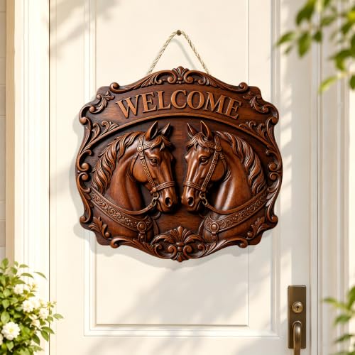 Wooden Welcome Sign for Outdoor, 7.08in Farmhouse Hanging Decor/MP-89 | Horse Design Plaque，Rope Hanging，Garden Ornament，Entryway Wall Decoration - color: MP-89
