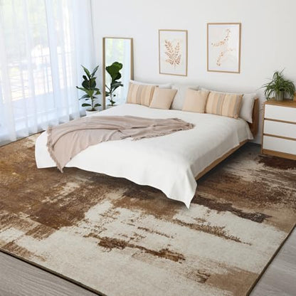 Kelarea Washable Area Rug 6x9, Non-Slip Low Pile Abstract Brown | Water & Stain Resistant, Pet Friendly, Easy Clean, Ultra Soft, for Living Room, Bedroom, Nursery, Ofiice - color: Brown, size: 6' x 9' (Rectangular)