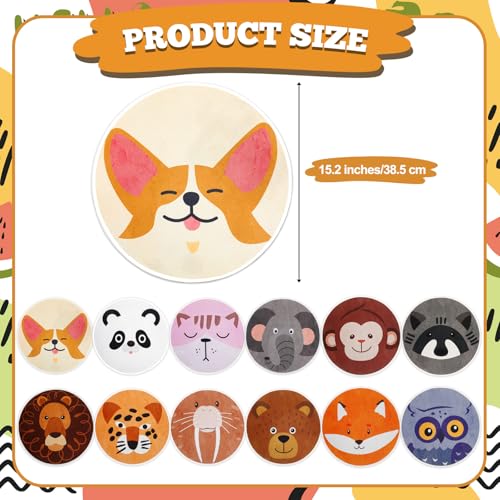 12 Pcs Carpet Circle Seats, 15 Inch Round Classroom Rug, Non Slip Corner Floor Cushion Mat, Circle Time Rug for Living Room, Learning, Playing Areas, Story Time, Group Activity(Animal) - style: Animal