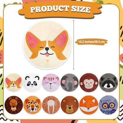 12 Pcs Carpet Circle Seats, 15 Inch Round Classroom Rug, Non Slip Corner Floor Cushion Mat, Circle Time Rug for Living Room, Learning, Playing Areas, Story Time, Group Activity(Animal) - style: Animal