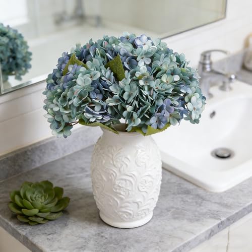 Kimura's Cabin 6pcs Hydrangea Artificial Flowers Silk Fake Hydrangeas,Blue | Faux Hydrangea Flower with Stems,Farmhouse Garden Arrangements,Home Table Centerpieces,Wedding Bouquets,Vase Filler Decor - color: Cerulean Blue