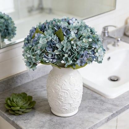 Kimura's Cabin 6pcs Hydrangea Artificial Flowers Silk Fake Hydrangeas,Blue | Faux Hydrangea Flower with Stems,Farmhouse Garden Arrangements,Home Table Centerpieces,Wedding Bouquets,Vase Filler Decor - color: Cerulean Blue